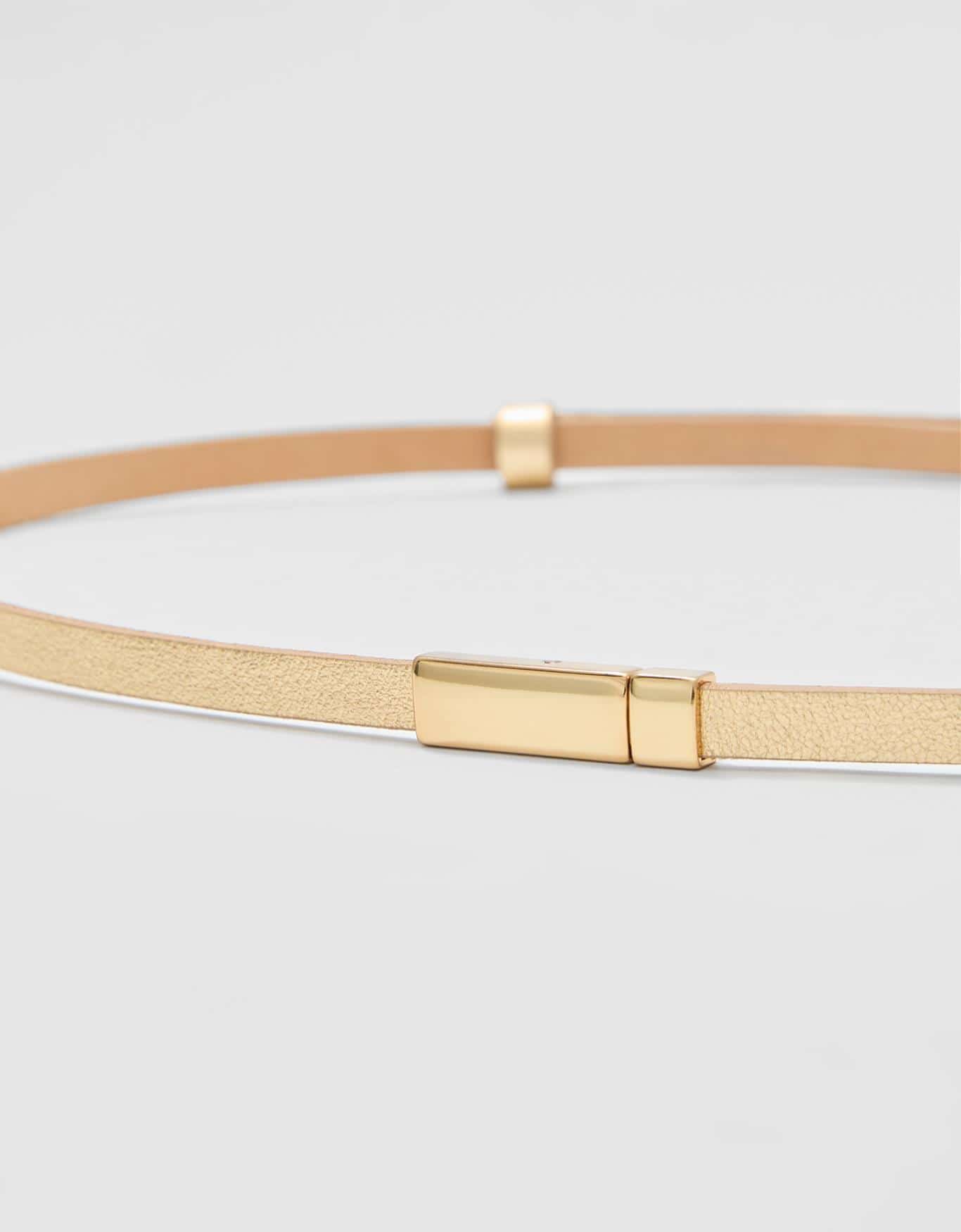 Cinto Estreito Fivela Encaixe Dourado