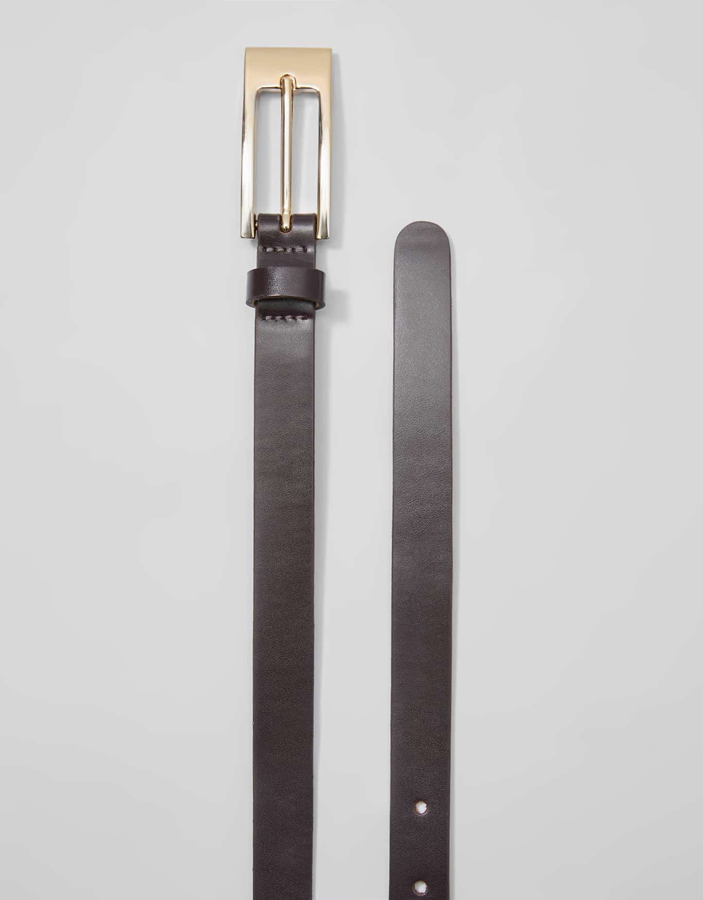 Cinto Estreito Fivela Retangular Café