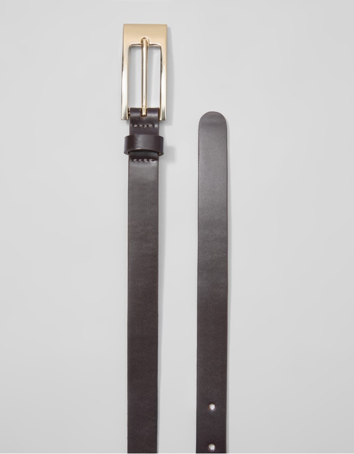 Shoulder — Cinto Estreito Fivela Retangular Café
