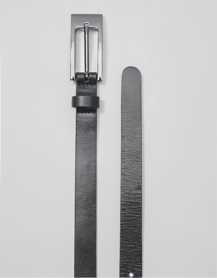 Shoulder — Cinto Estreito Fivela Retangular Preto