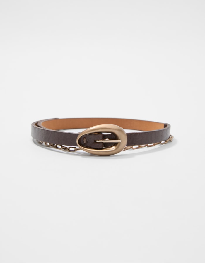 Shoulder — Cinto Fino Café com Corrente