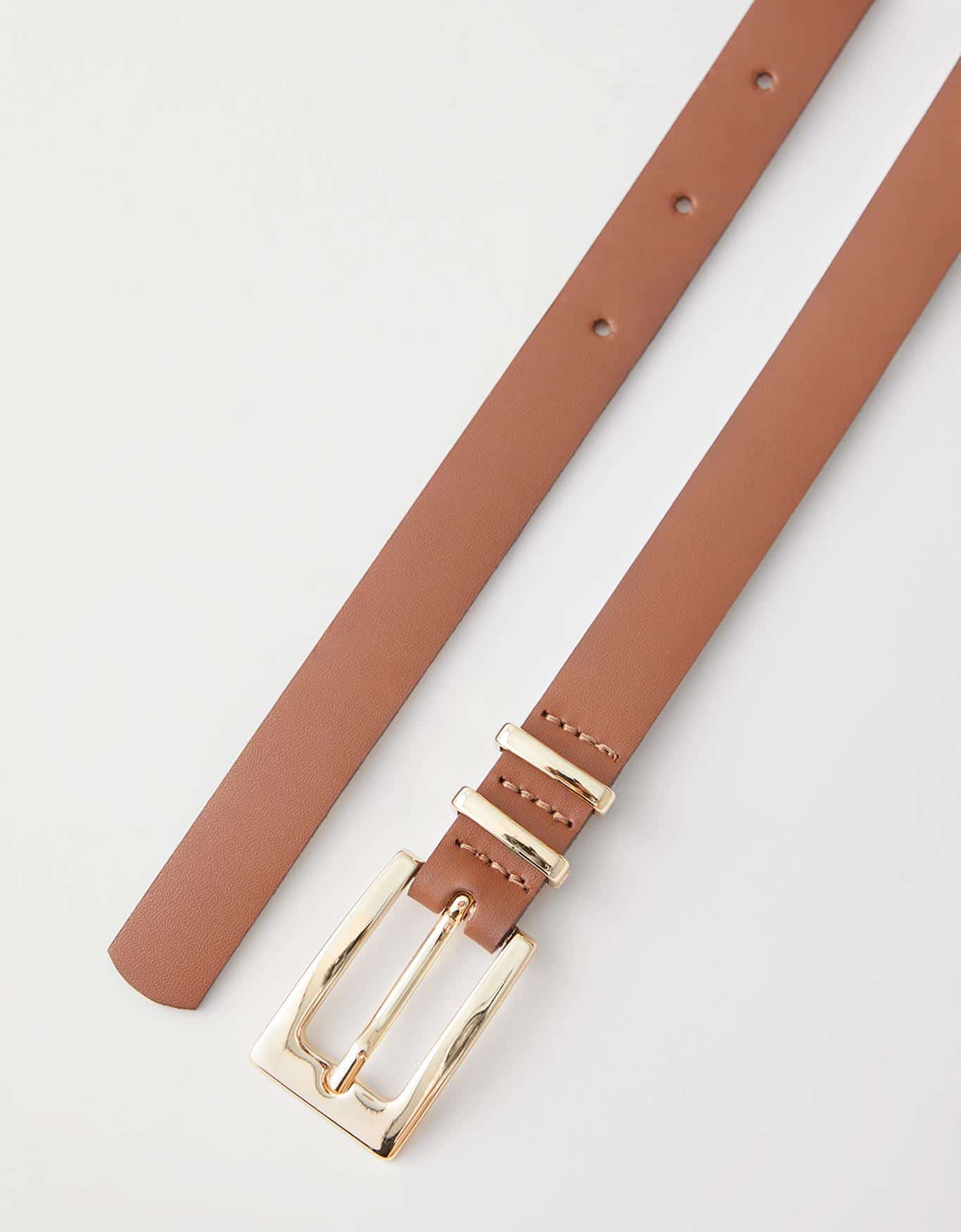 Cinto Fino Camel Fivela Dourada