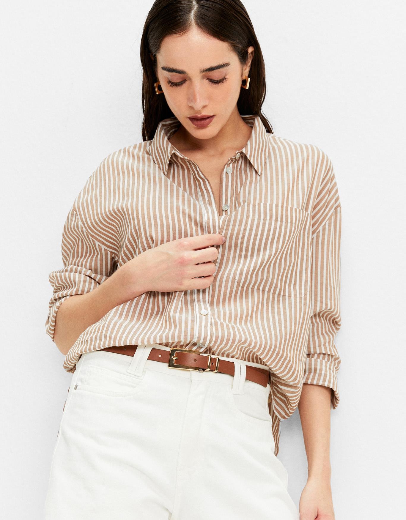 Cinto Fino Camel Fivela Dourada