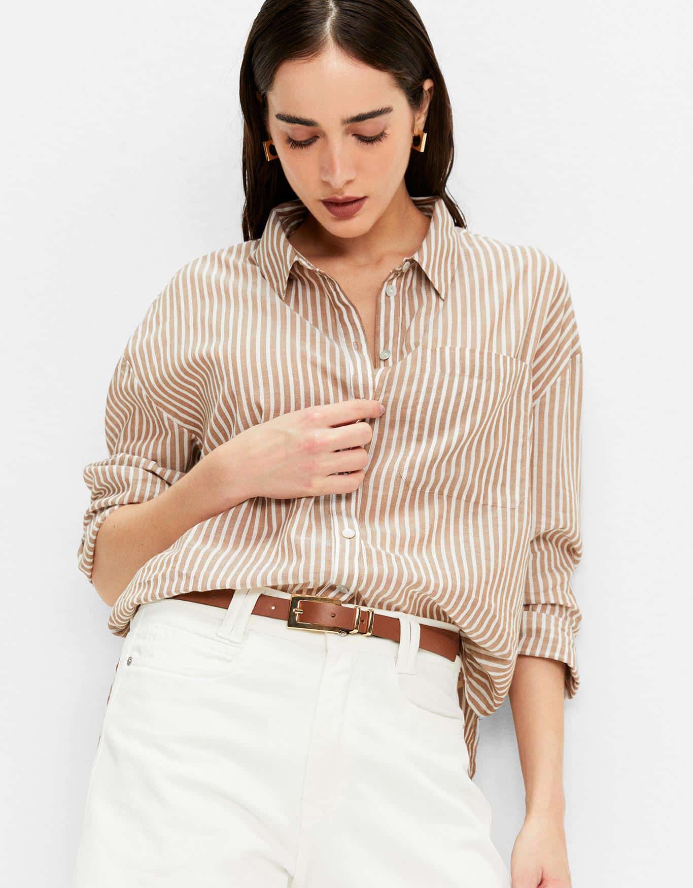 Cinto Fino Camel Fivela Dourada