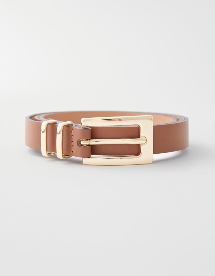 Shoulder — Cinto Fino Camel Fivela Dourada