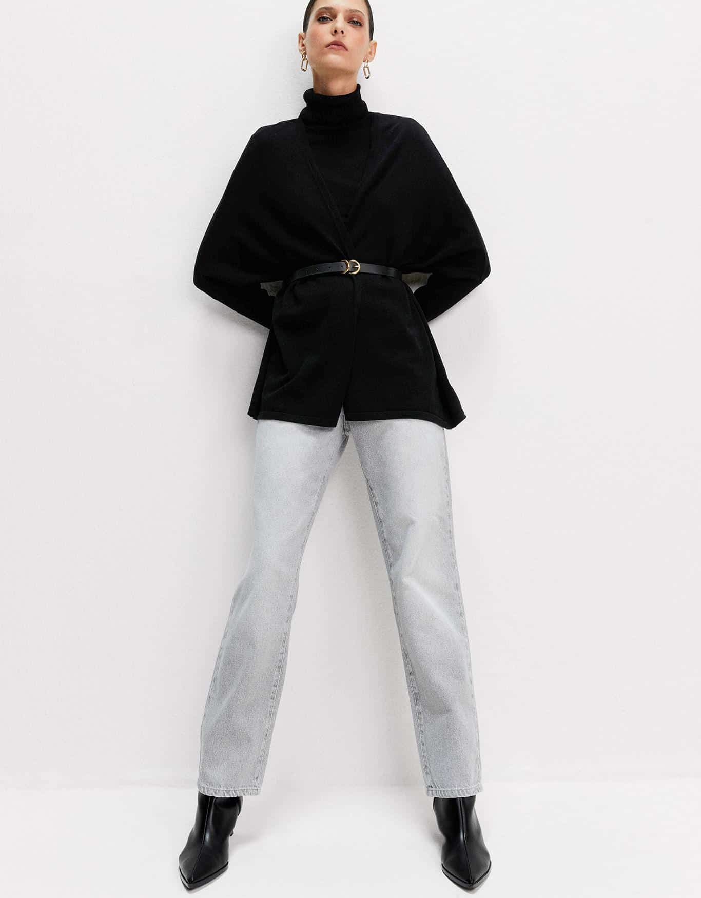 Cinto Fino Fivela Meia Lua Dupla Preto