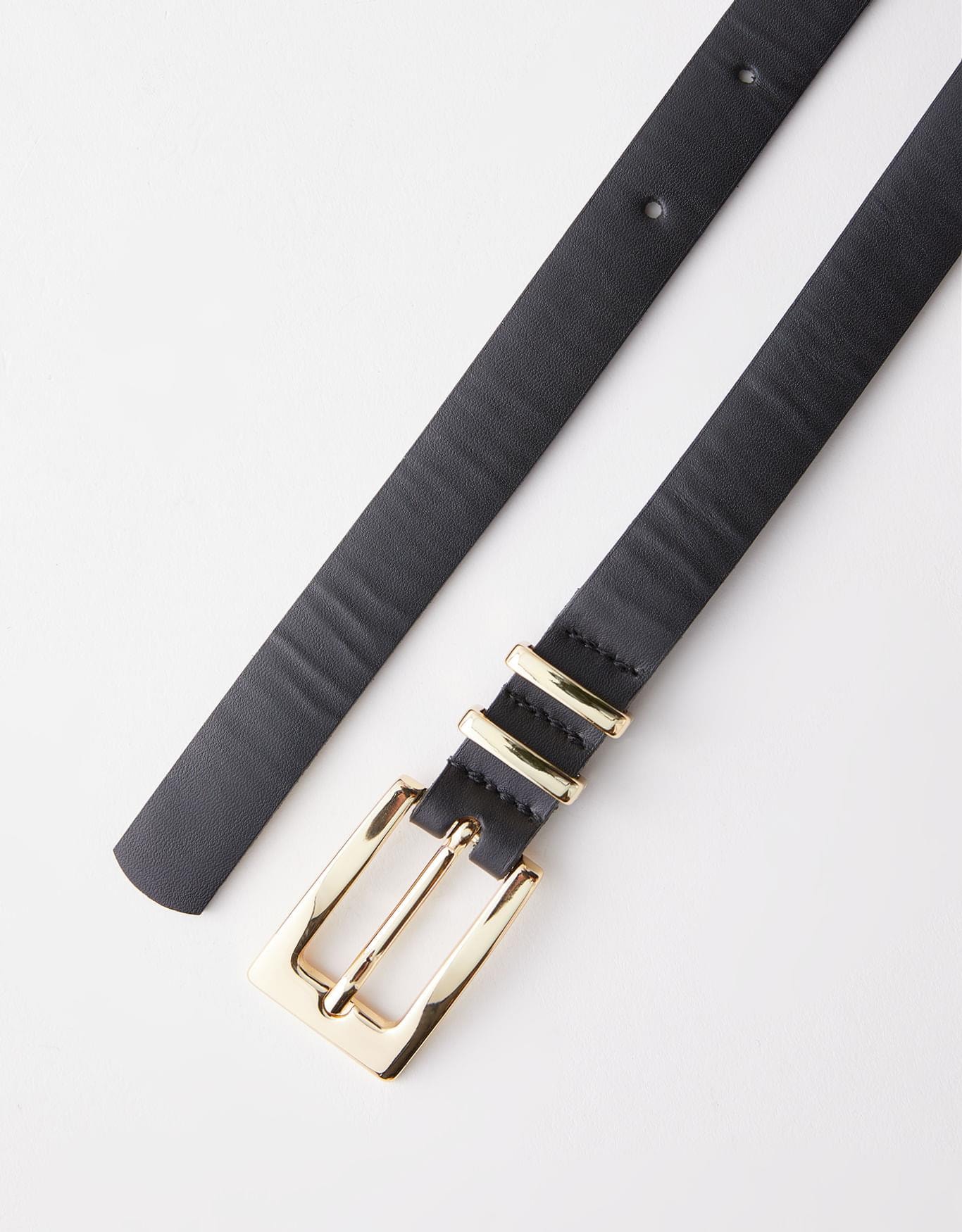 Cinto Fino Preto Fivela Dourada