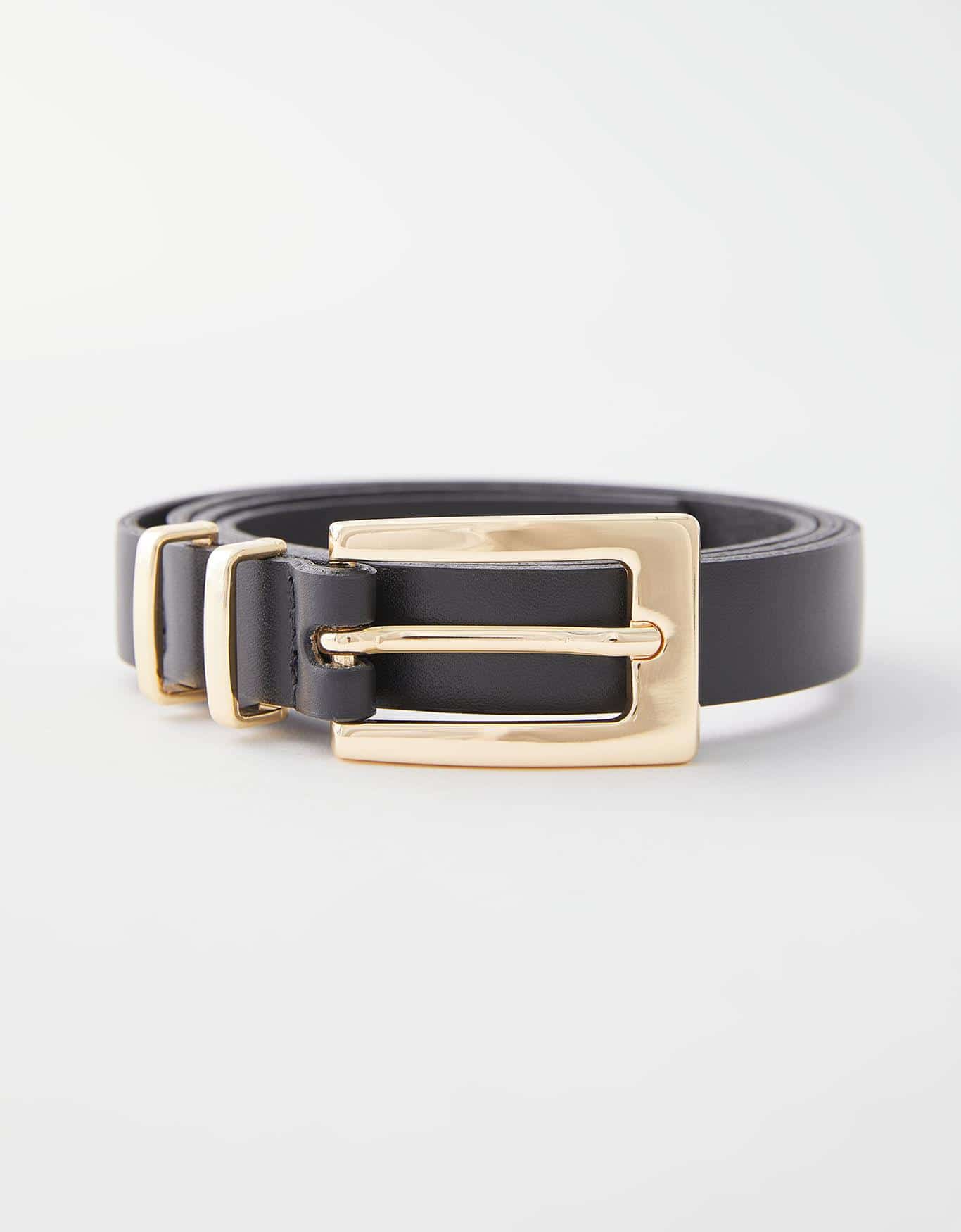 Cinto Fino Preto Fivela Dourada