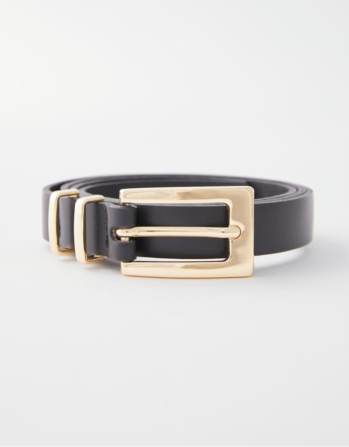 Shoulder — Cinto Fino Preto Fivela Dourada