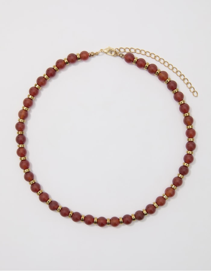 Shoulder — Colar Curto Pedra Natural Vermelho