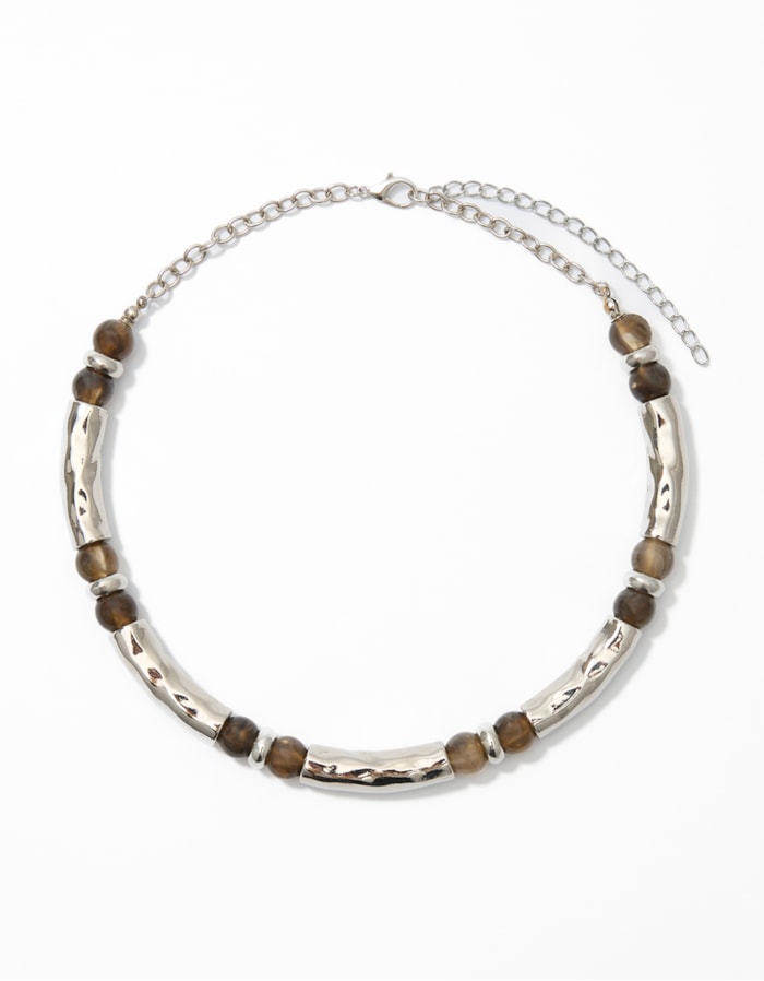 Shoulder — Colar Curto Tubos e Pedra Natural