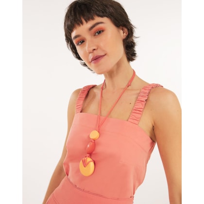 Colar Longo Laranja e Coral