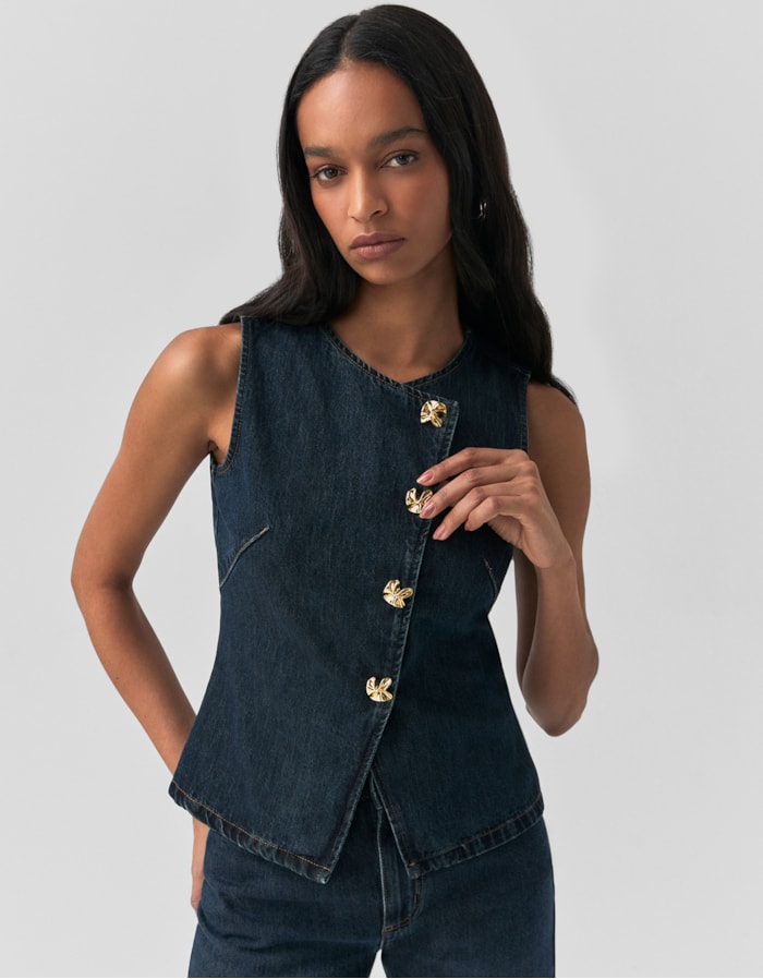 Shoulder — Colete Jeans Assimetrico