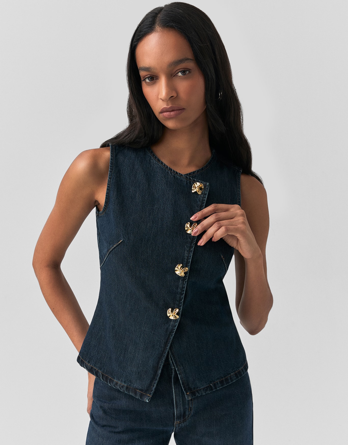 Colete Jeans Assimetrico