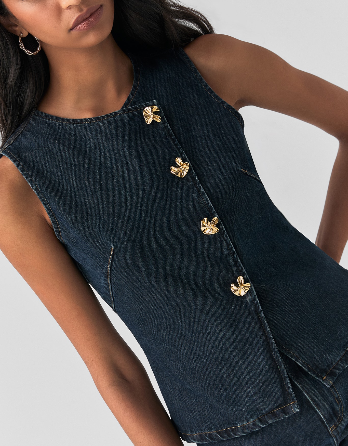 Colete Jeans Assimetrico