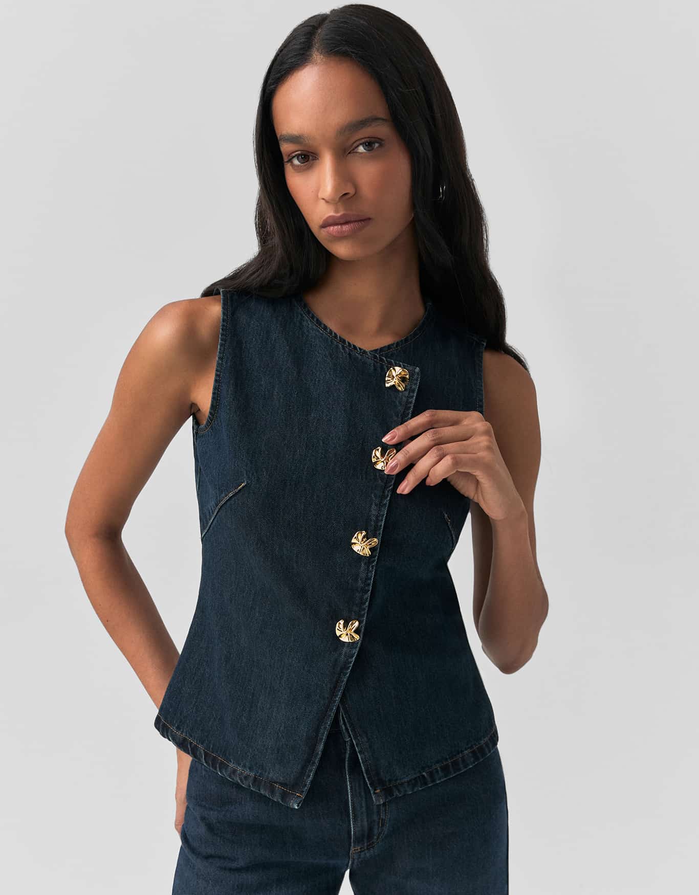 Colete Jeans Assimetrico