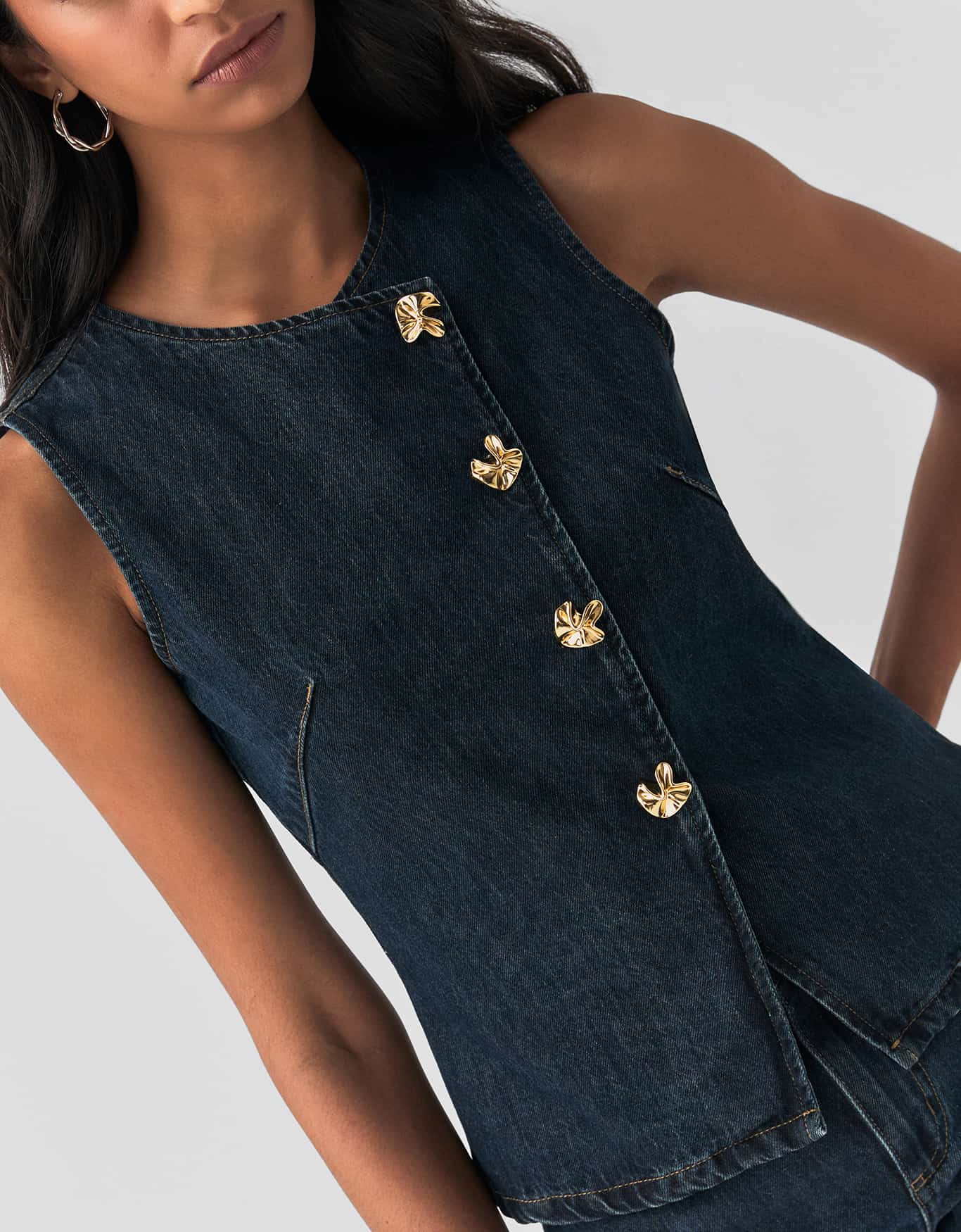 Colete Jeans Assimetrico