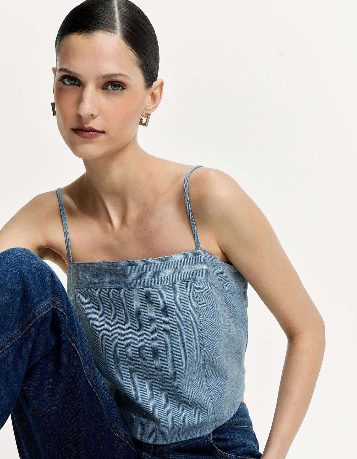 Cropped Chevron Azul Seco