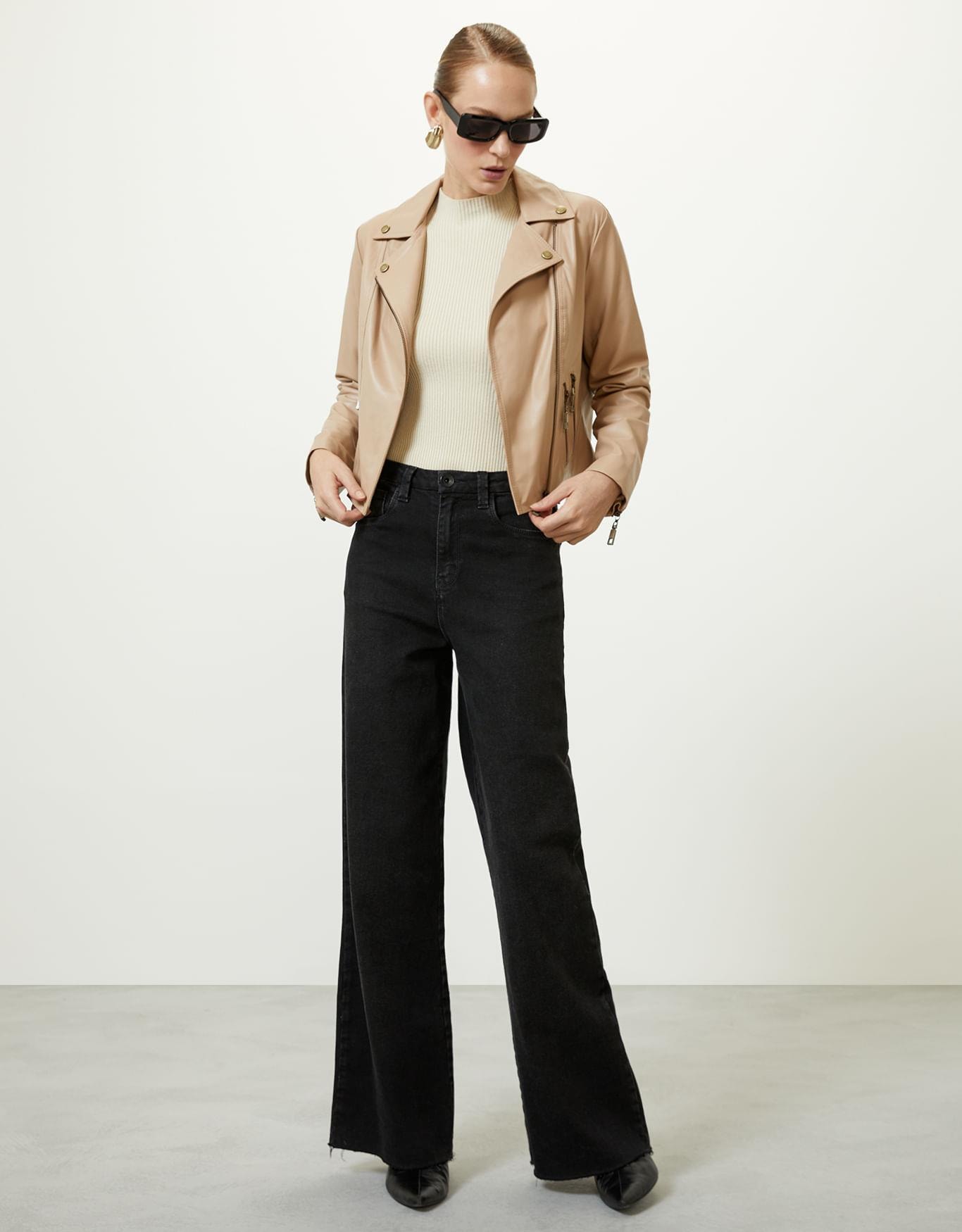 Jaqueta Couro Bolsos Khaki