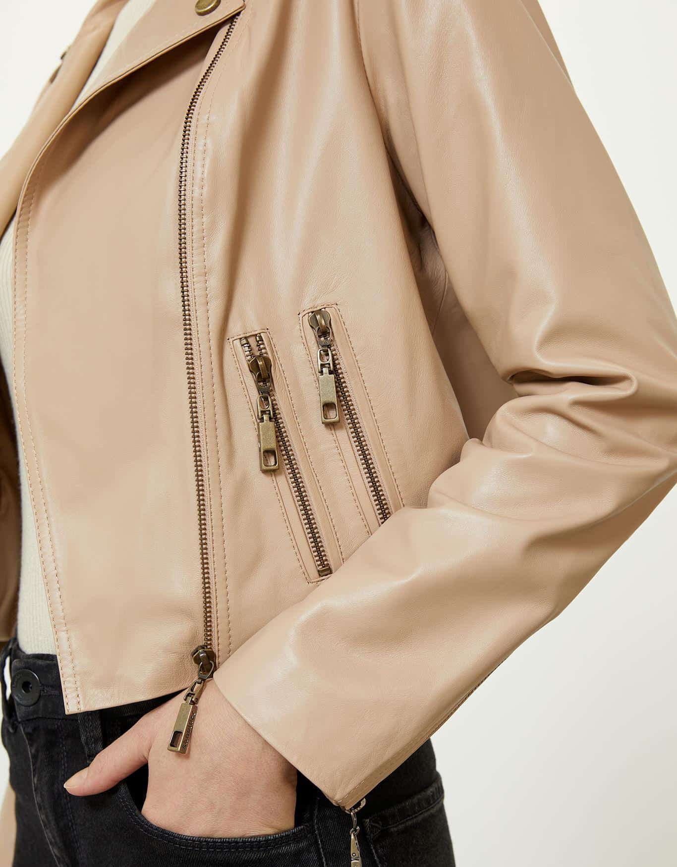 Jaqueta Couro Bolsos Khaki