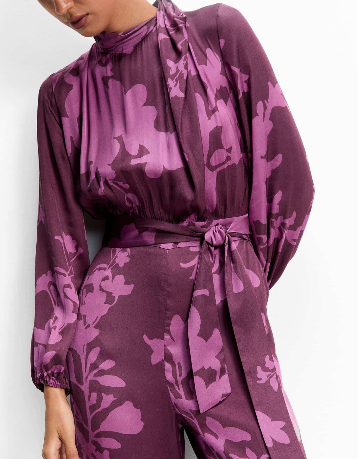 Macacão Manga Longa Floral Fucsia