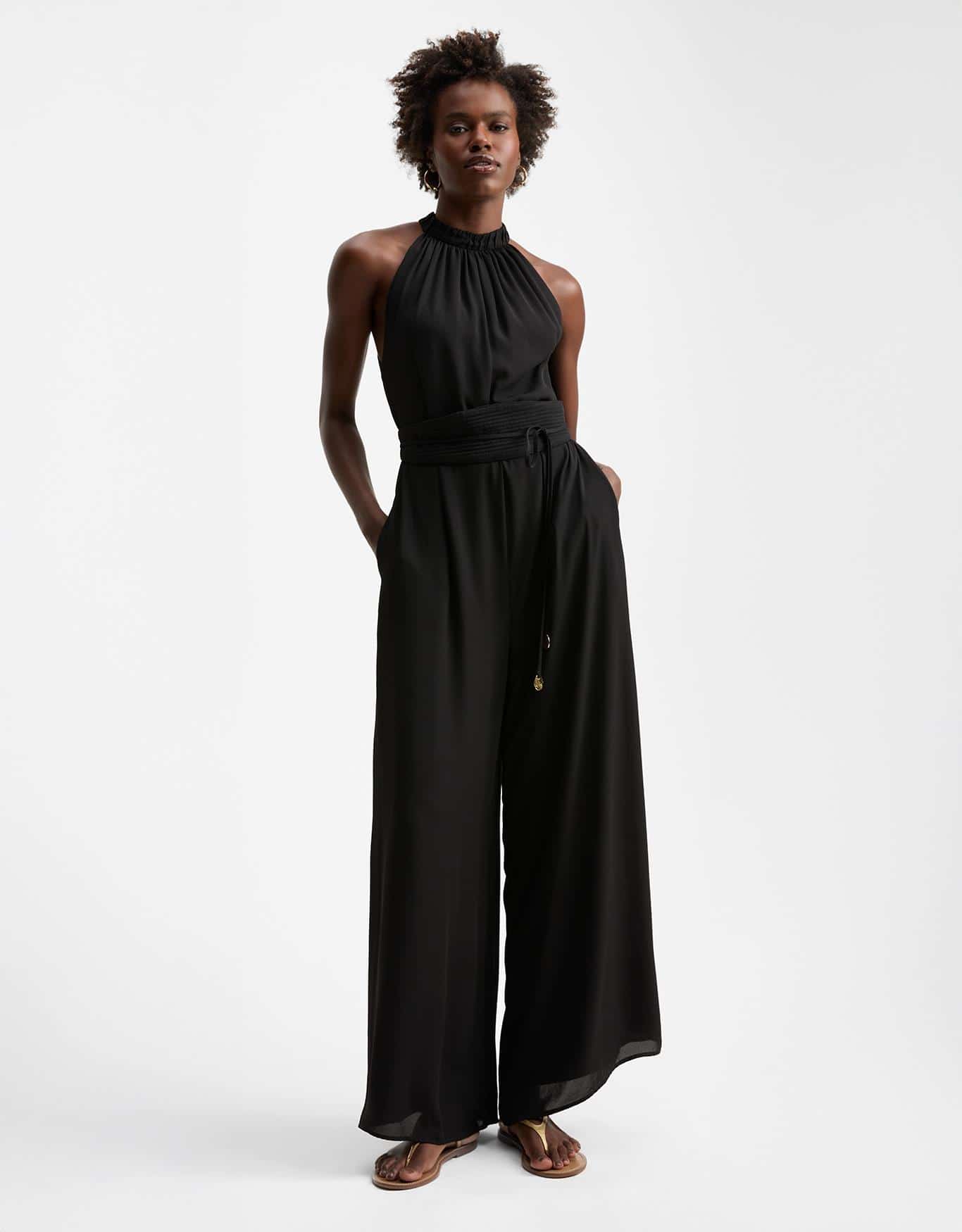 Macacão Pantalona Amplo Com Franzido