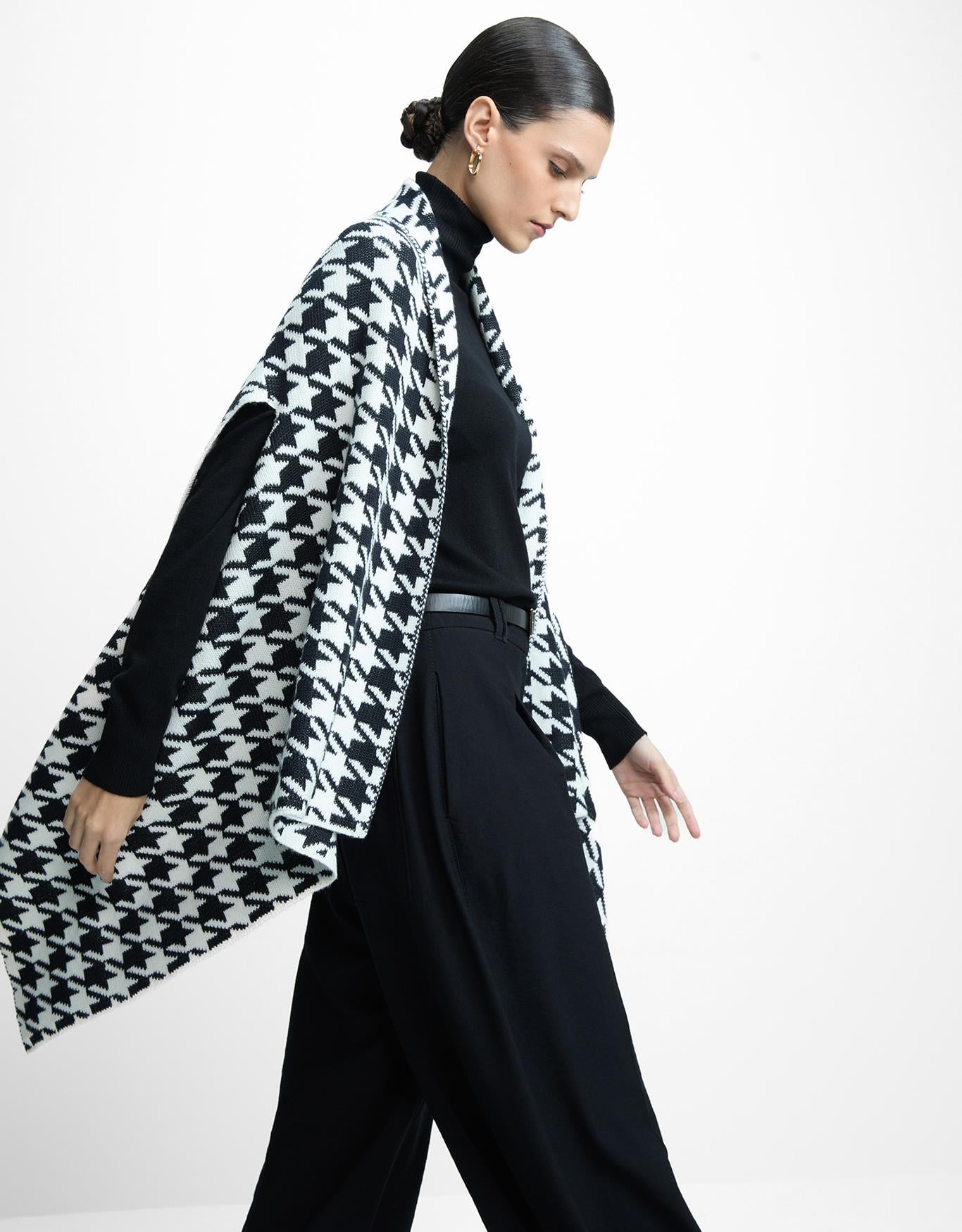 Poncho Tricot Pied Poule