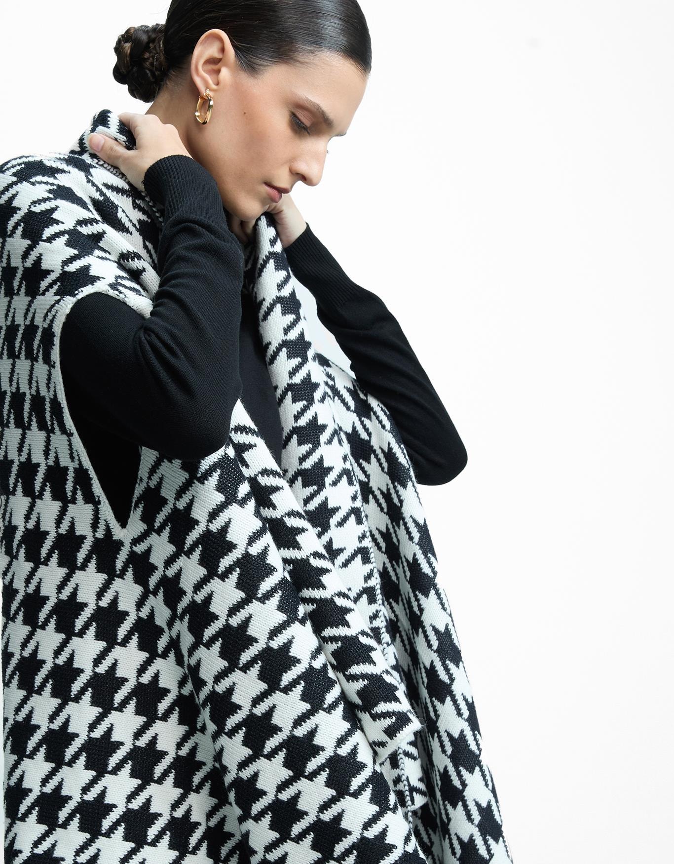 Poncho Tricot Pied Poule