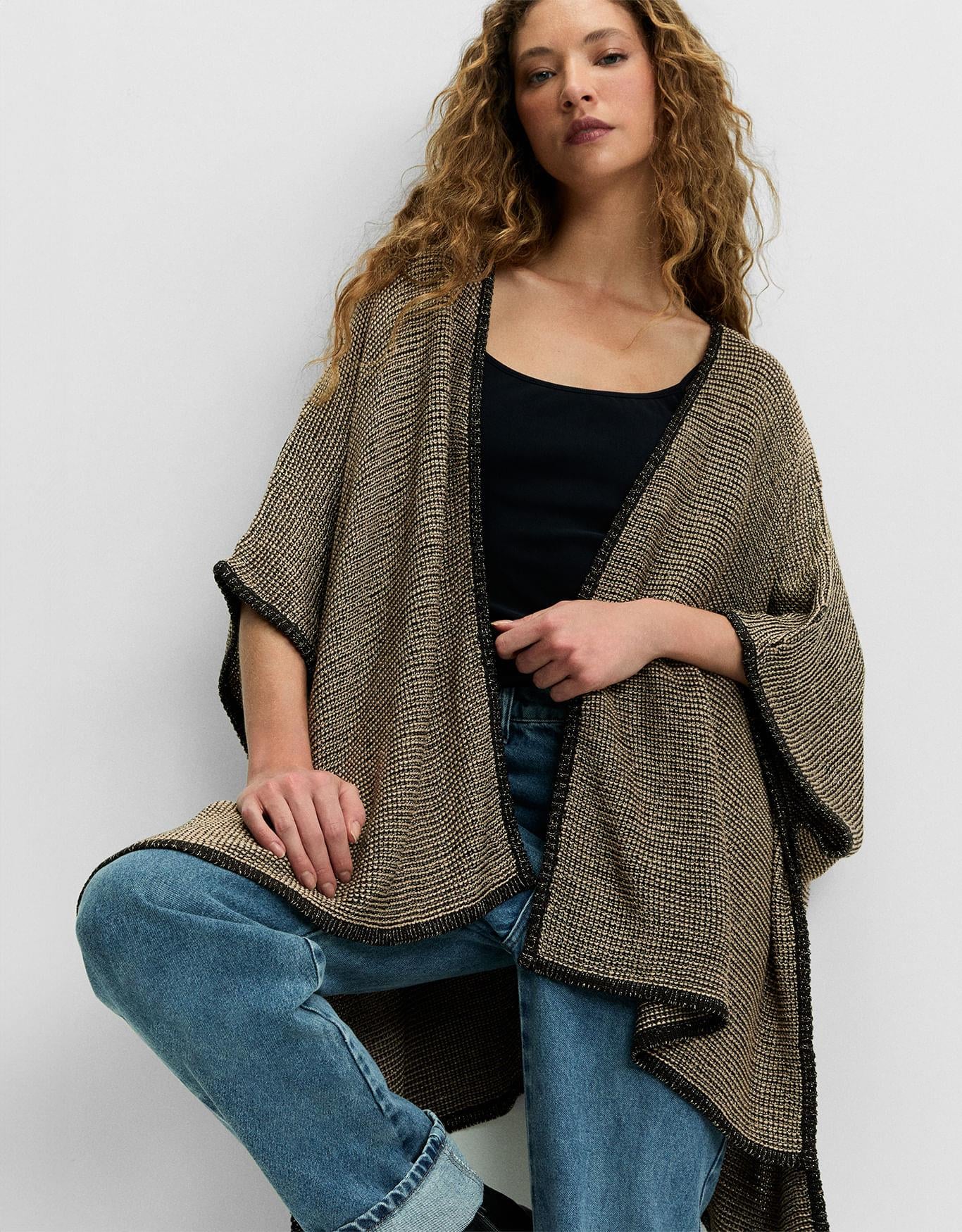 Poncho Tricot Tweed Lurex