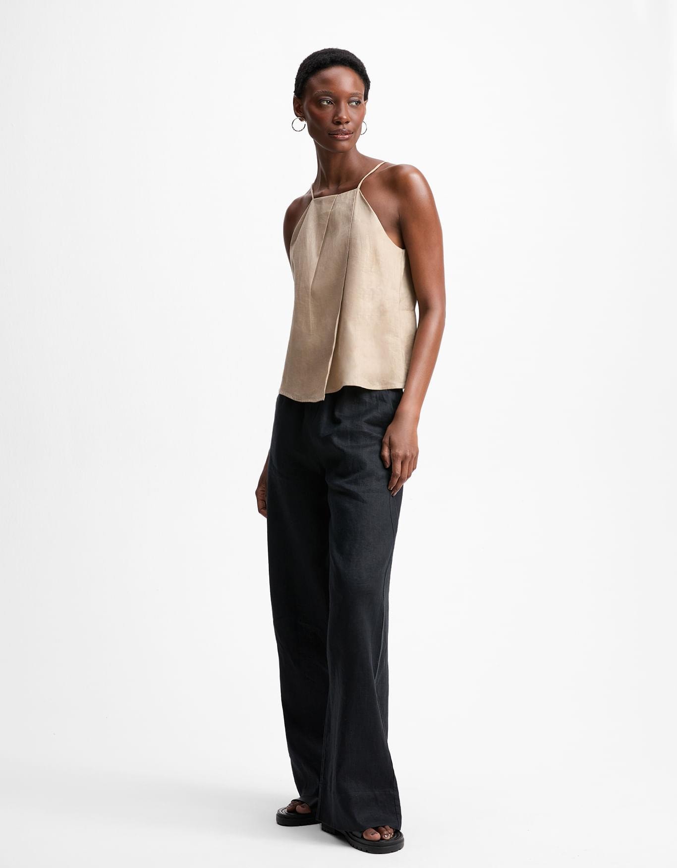 Regata Linho Pregas Fumê