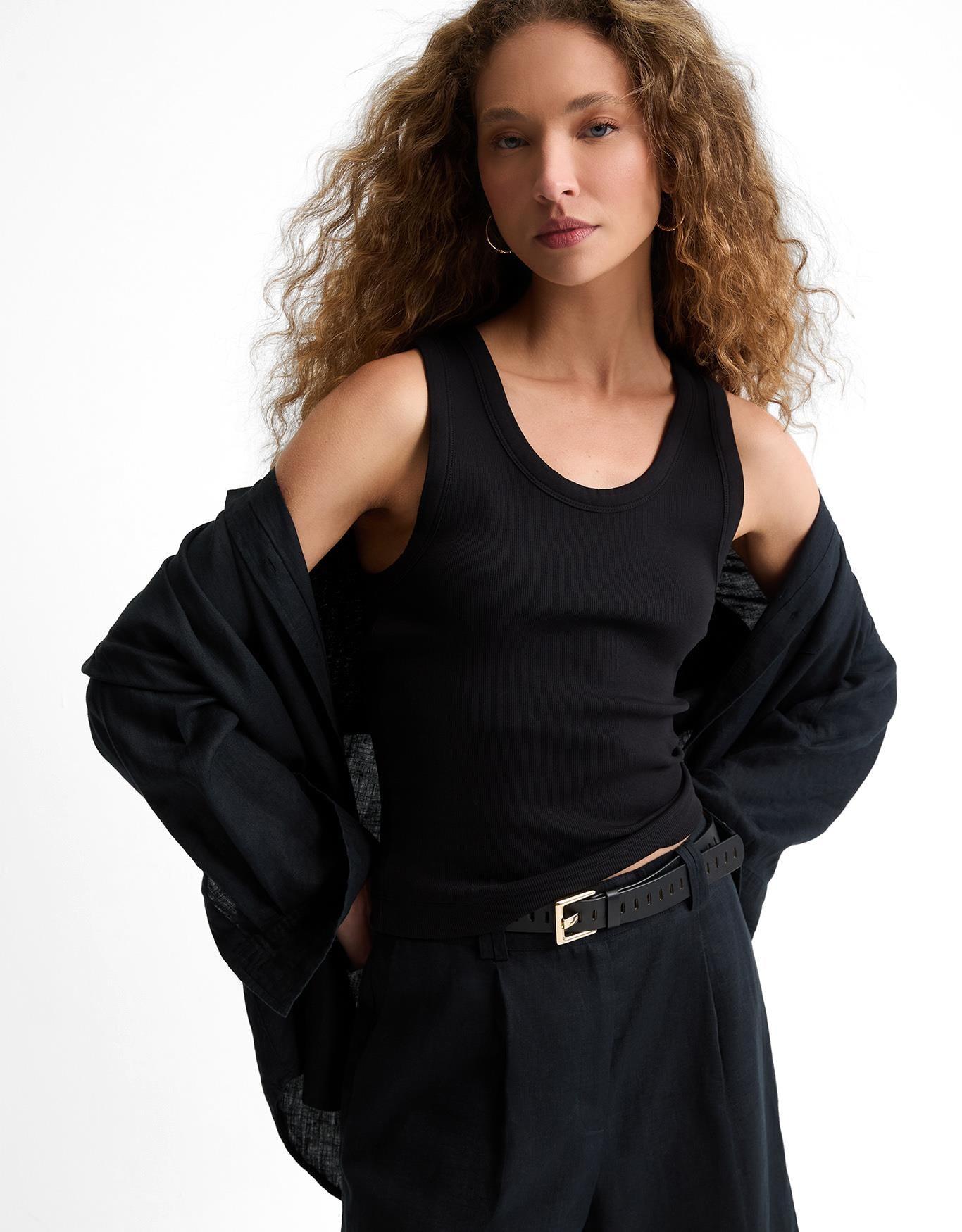 Regata Malha Canelada Decote u