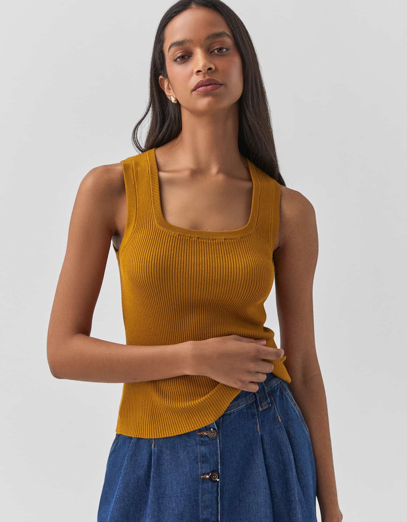 Regata Tricot Básica Decote Quadrado