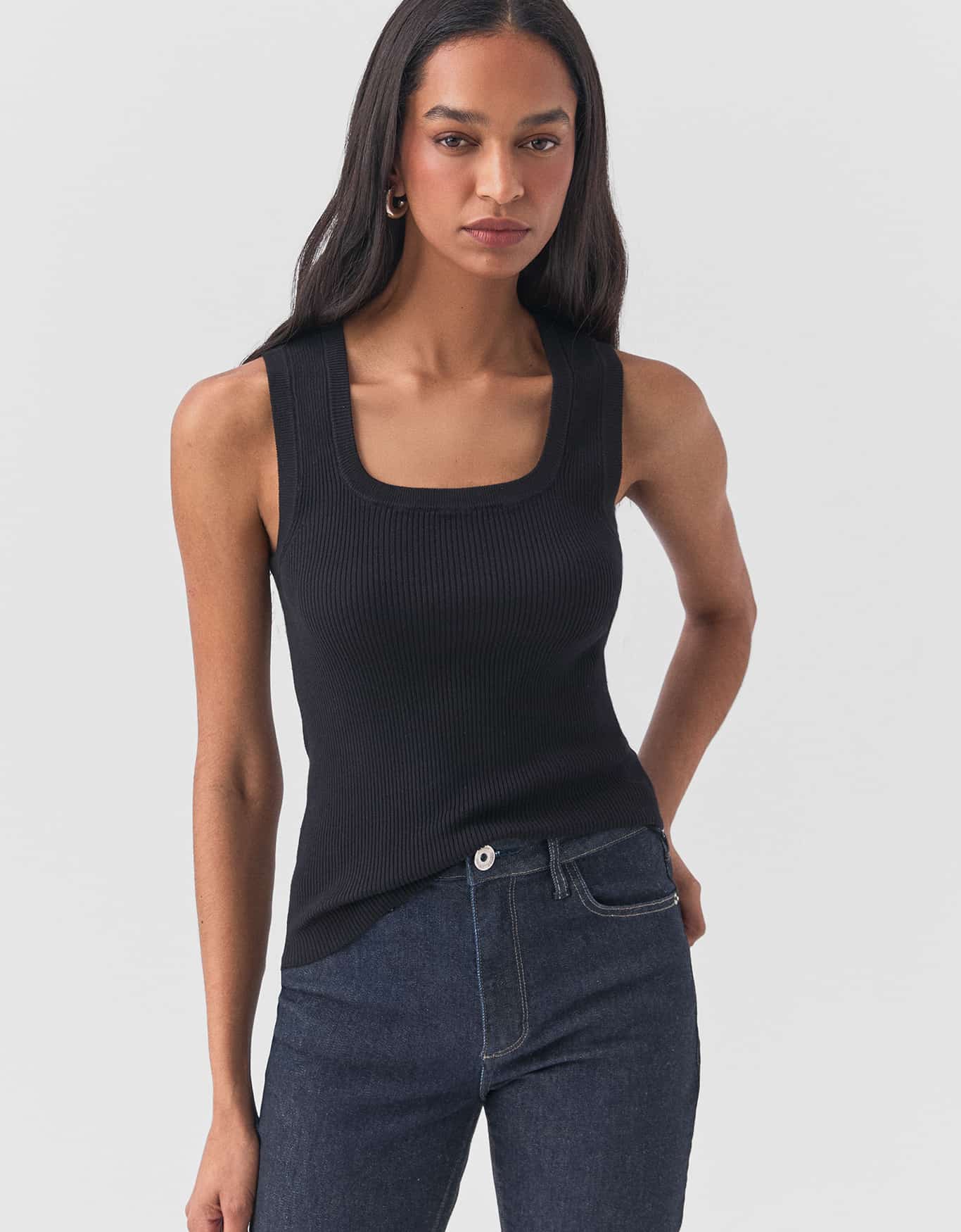 Regata Tricot Básica Decote Quadrado