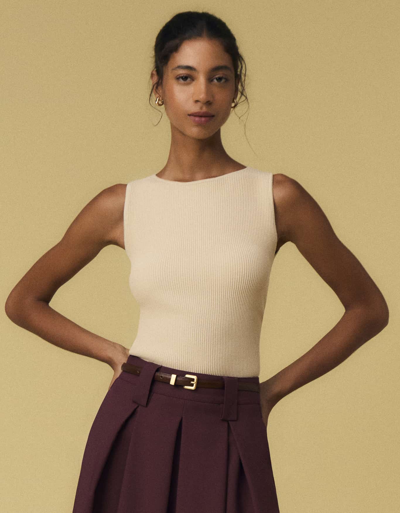Regata Tricot Nervurada Areia