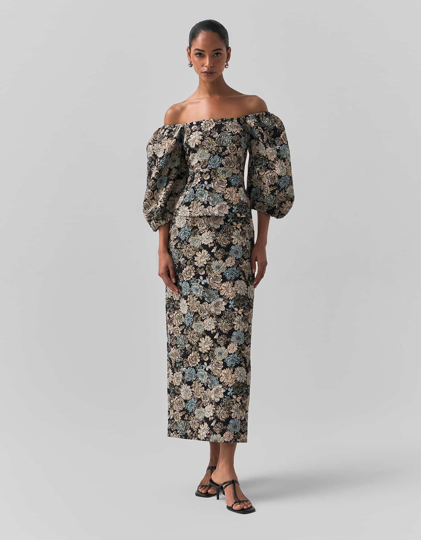 Saia Flores Leves Jacquard