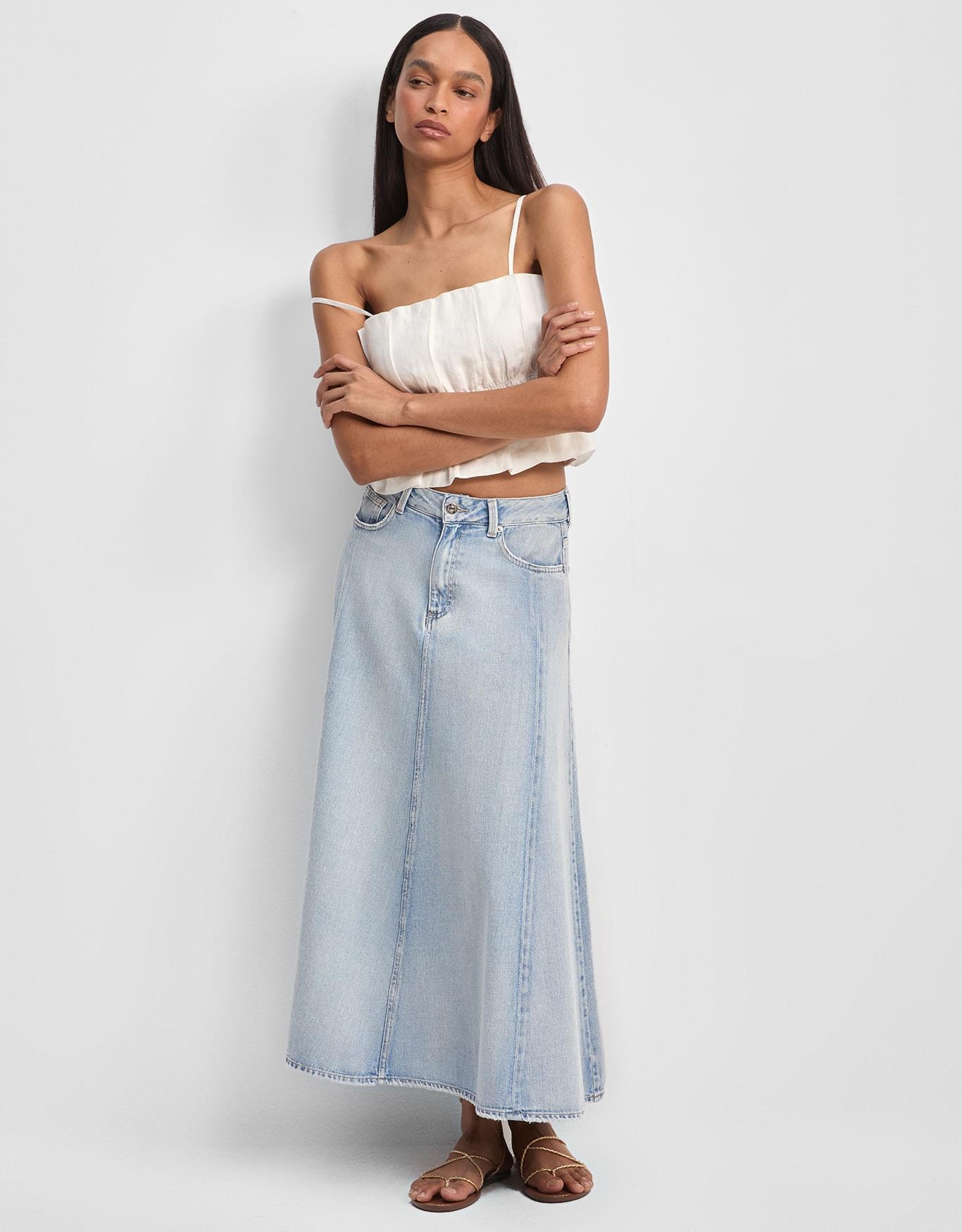 Saia Jeans Midi Recortes