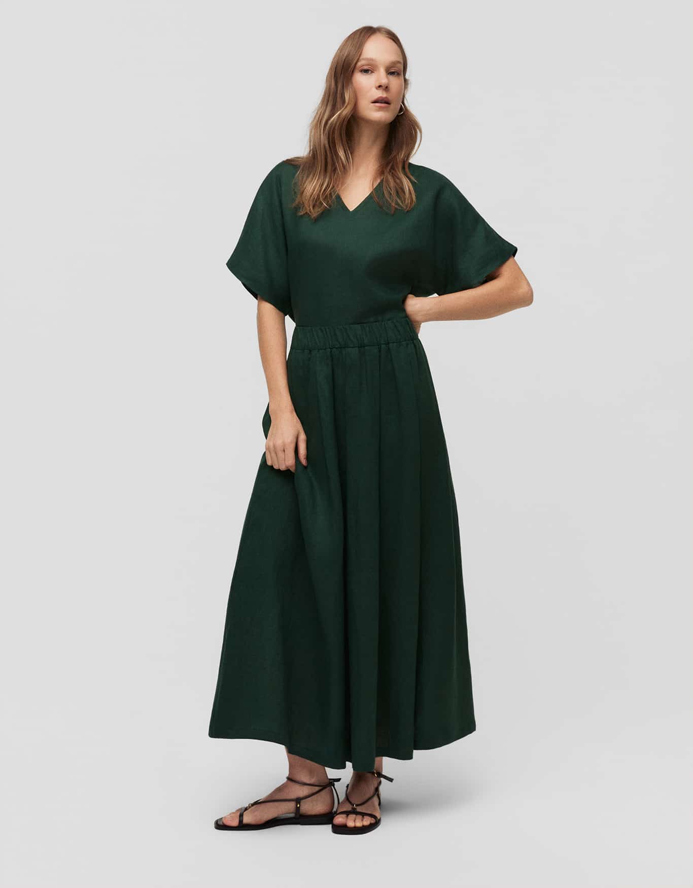 Saia Linho Pregas Verde