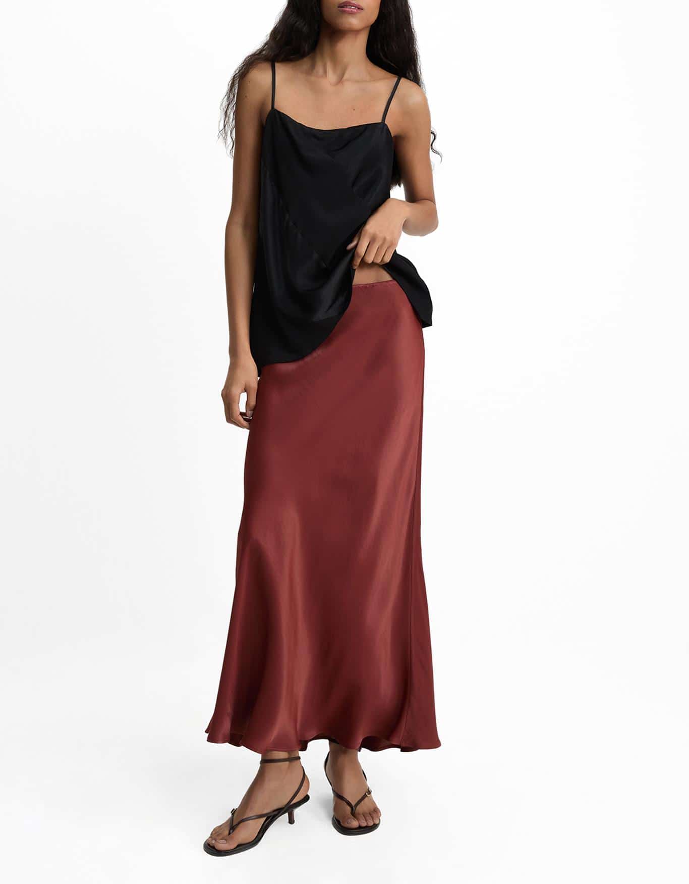 Saia Midi Evasê Conhaque