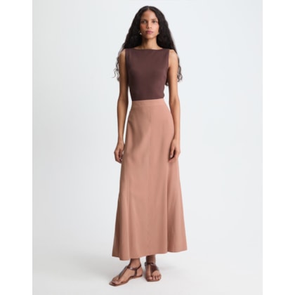 Saia Midi Recortes Amendoa