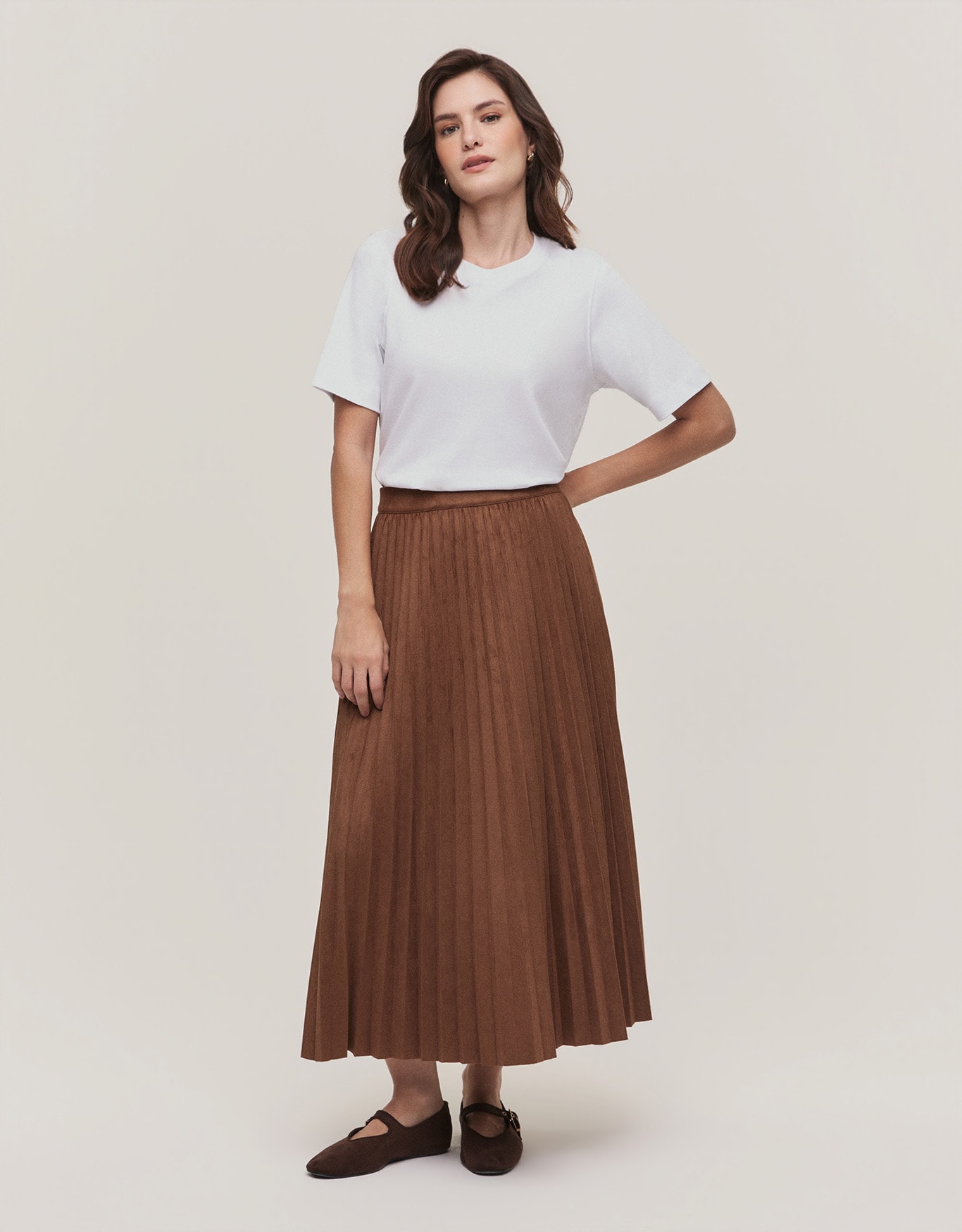 Saia Plissada Suede