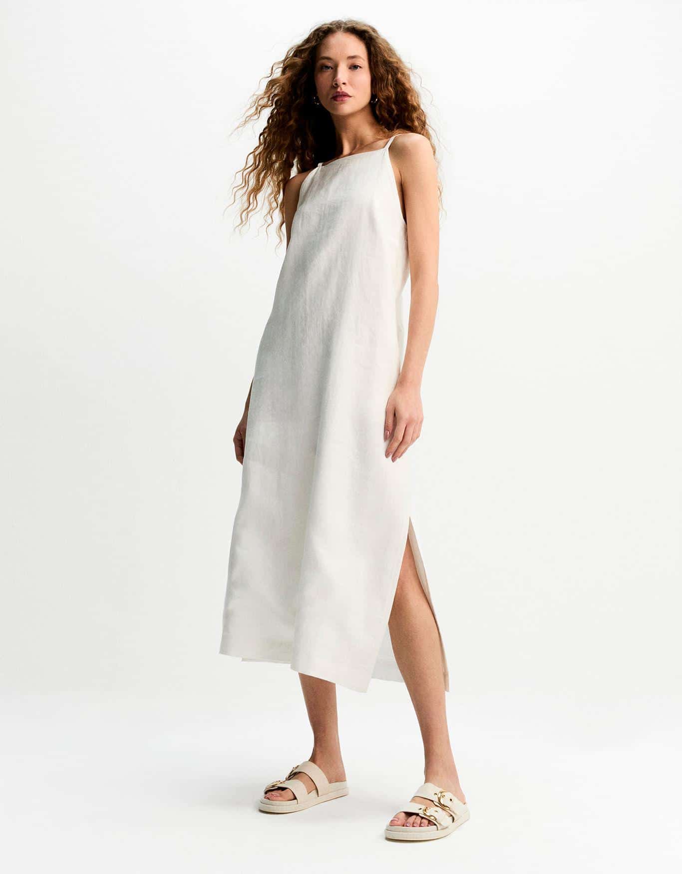 Sandália Linho Fivela Dourada