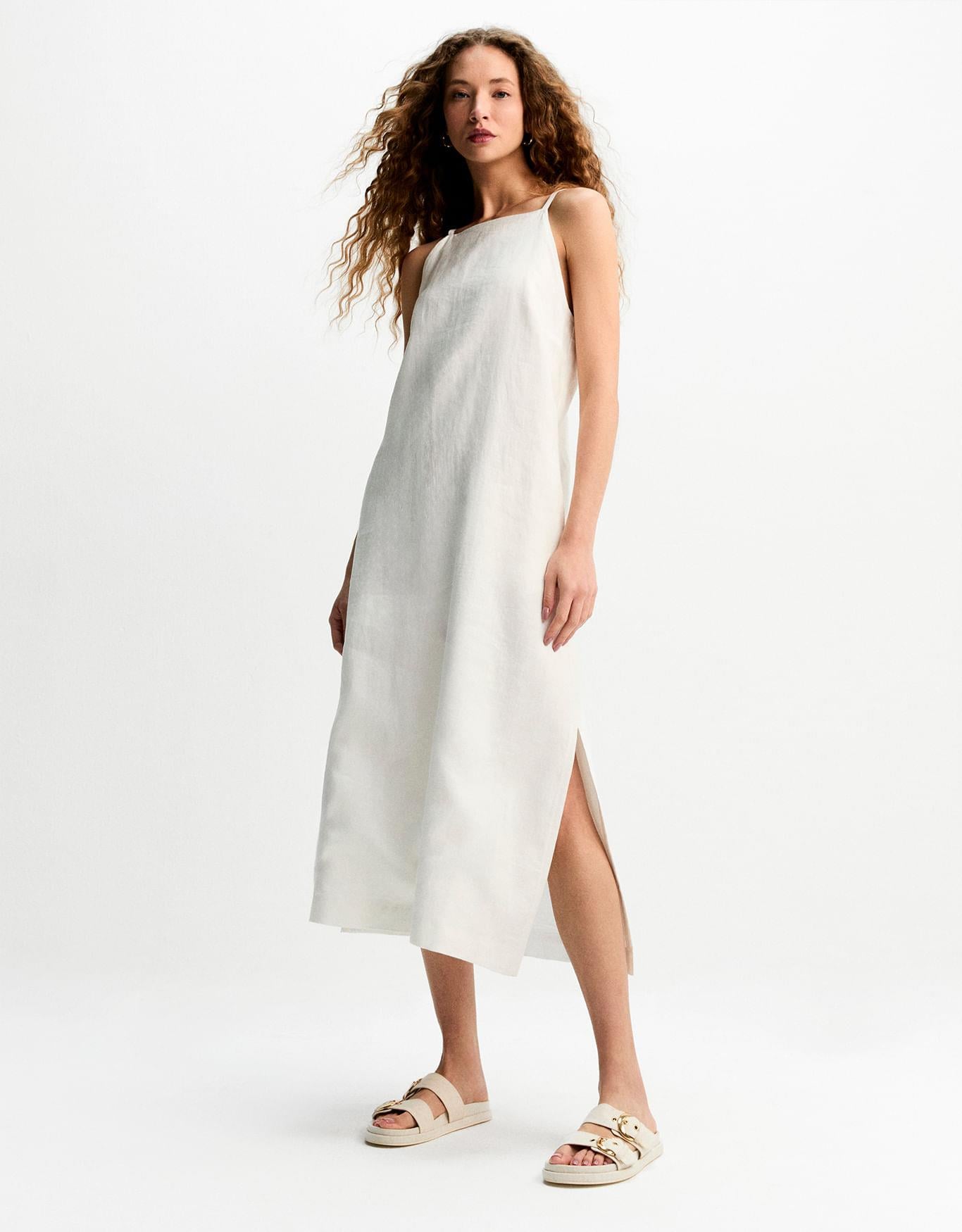 Sandália Linho Fivela Dourada