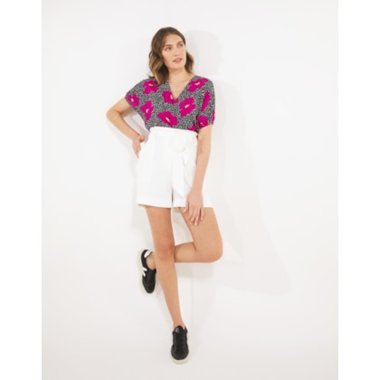 Shorts De Sarja Com Bolsos e Faixa