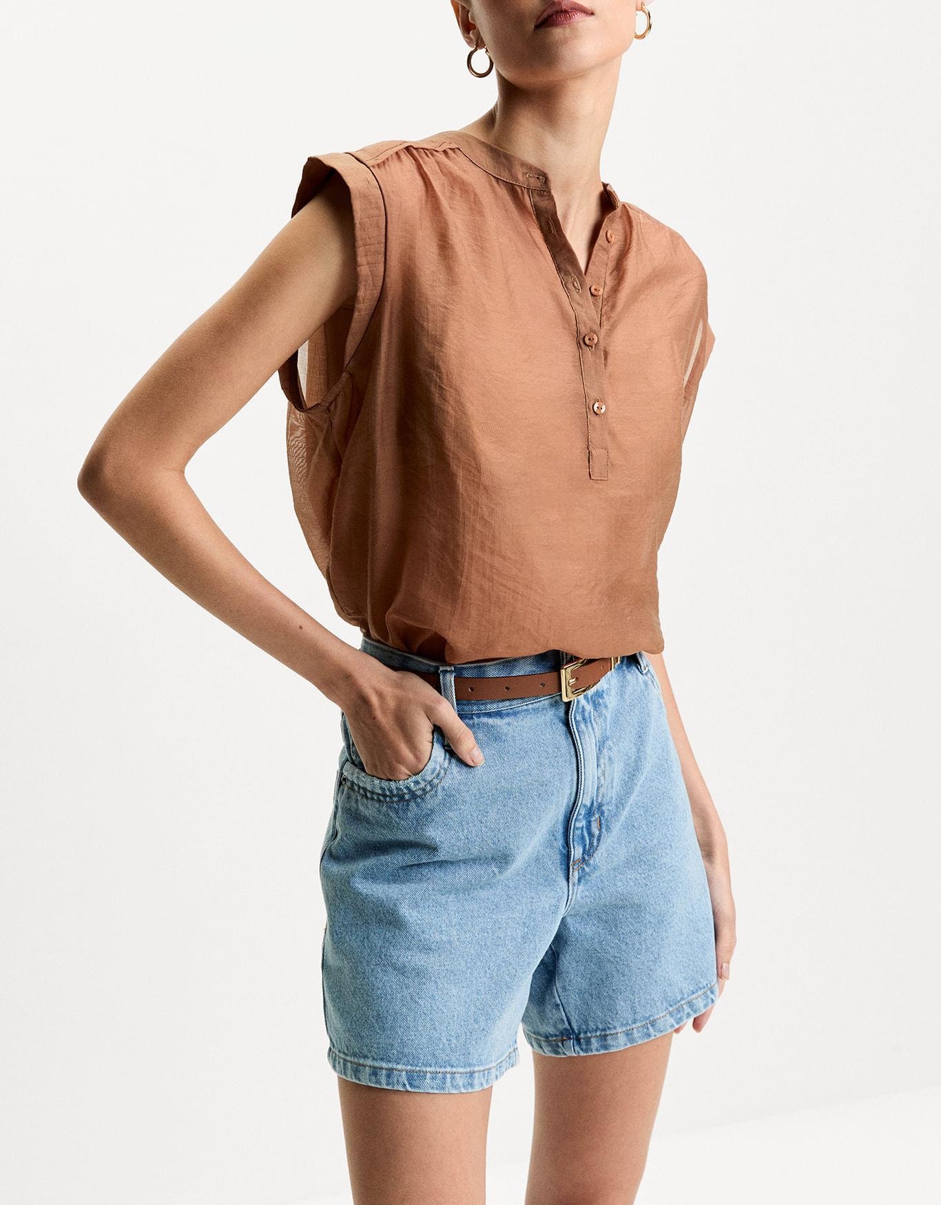 Shorts Jeans Cintura Média