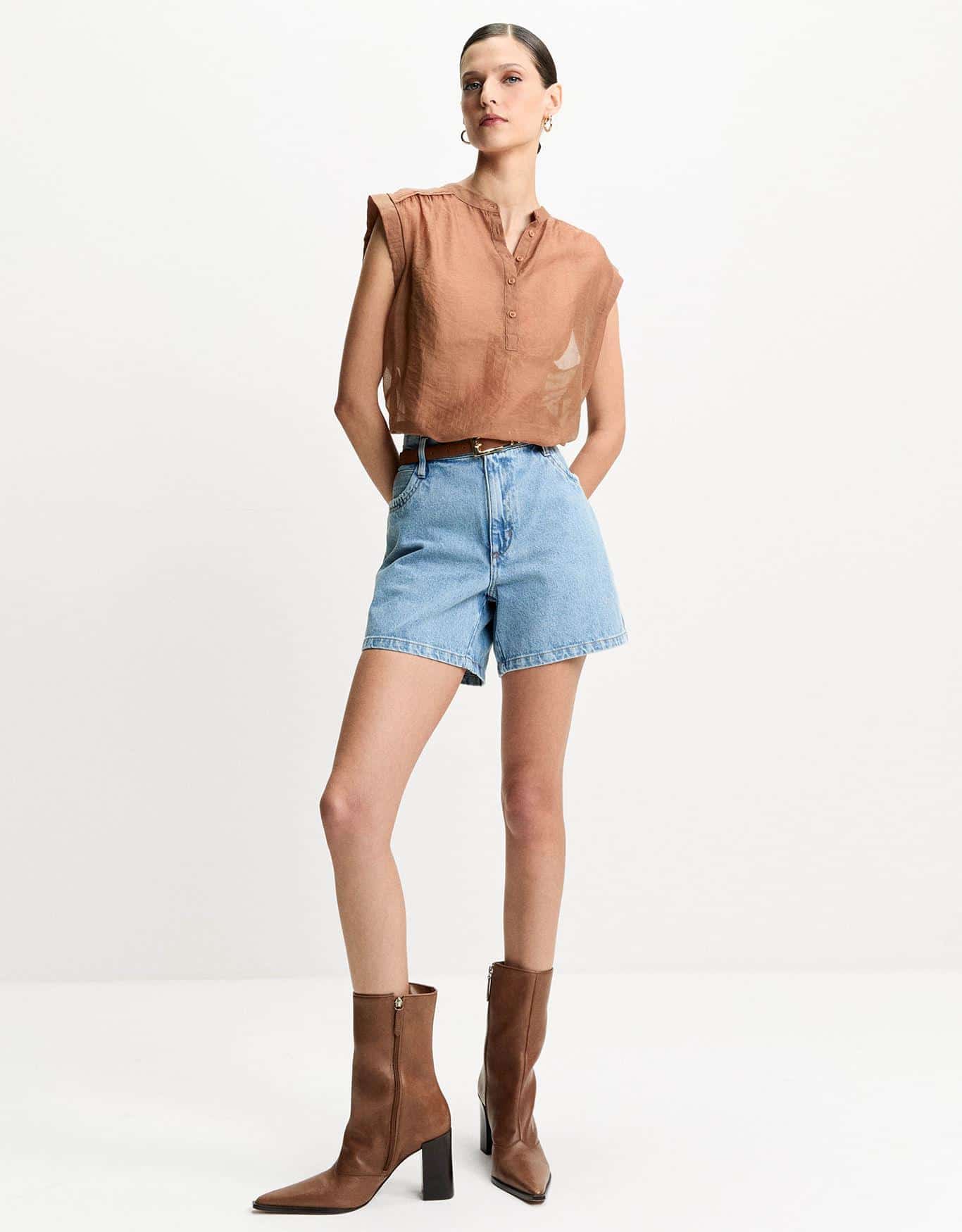 Shorts Jeans Cintura Média