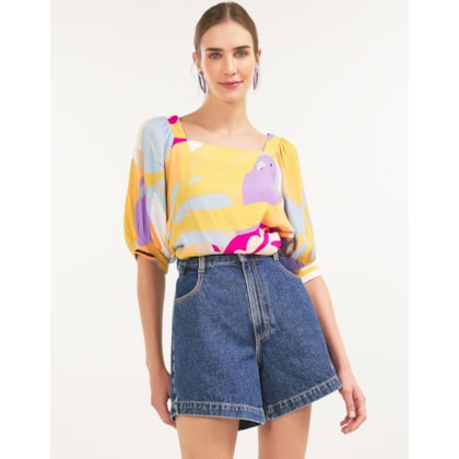 Shorts Jeans Meia Coxa Detalhe Elastico