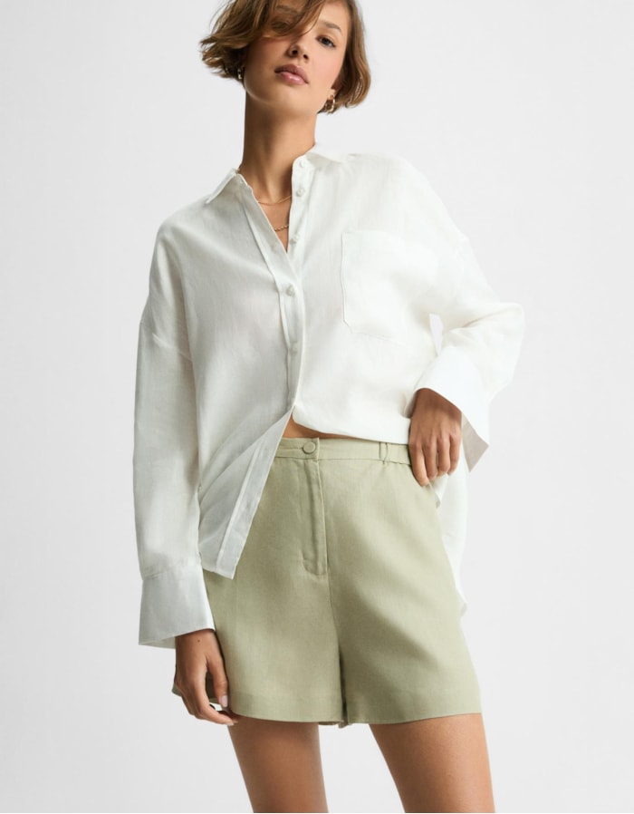 Shoulder — Shorts Linho Elastico Cós Bege