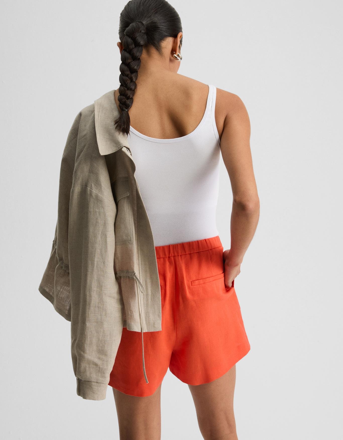 Shorts Linho Elastico Cós Laranja