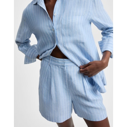 Shorts Linho Listrado Azul
