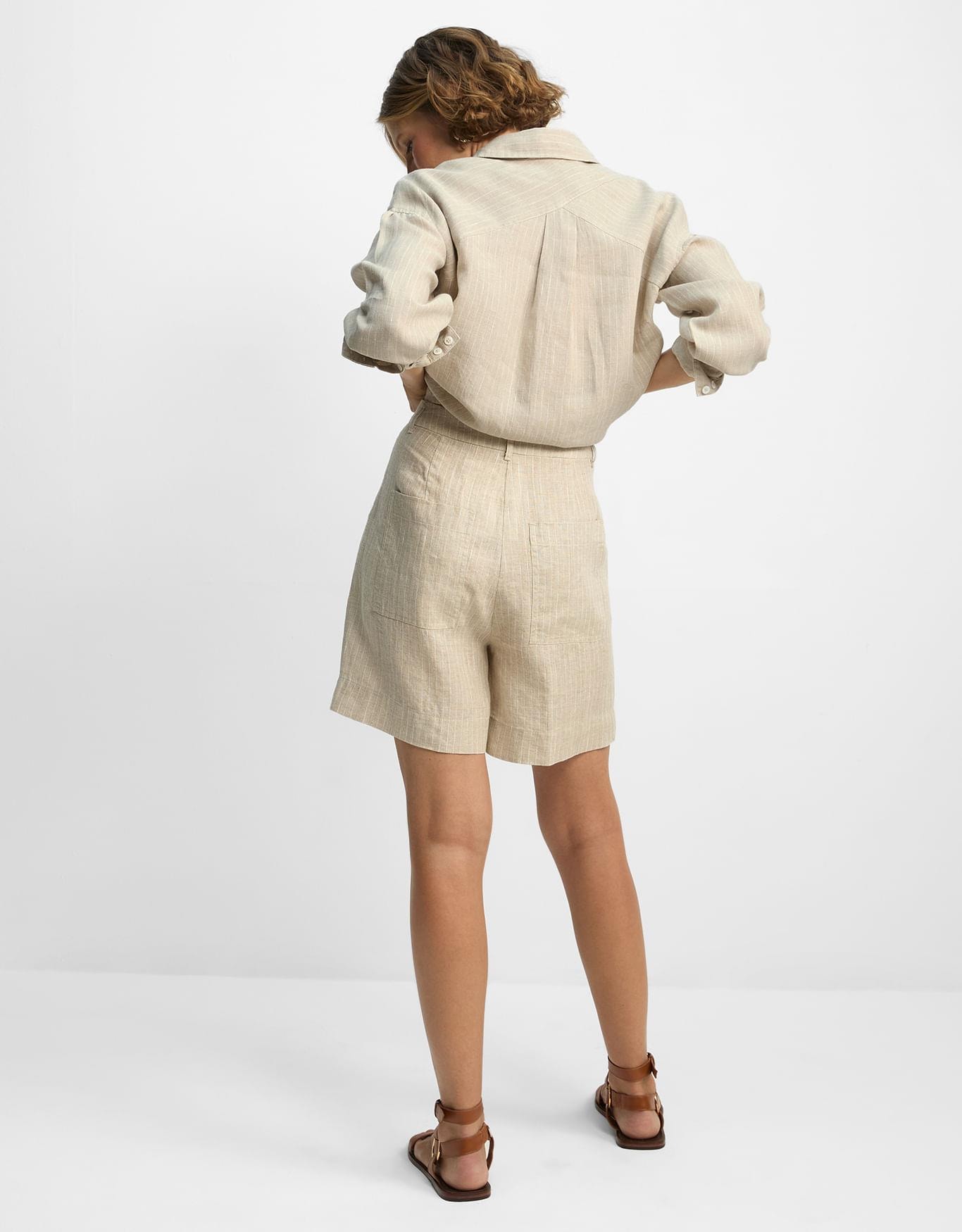 Shorts Linho Listrado Natural